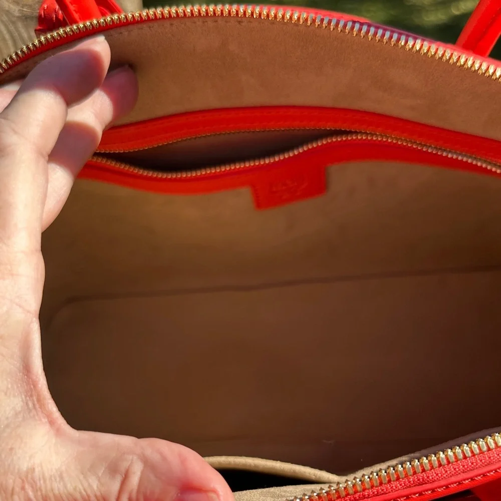 MCM Anna Large Red/Orange NWT Dome Crossbody Satchel COA Full Inclusion - Picture 10 of 12